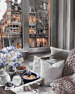 Cosy window breakfast cross stitch kit for beginners