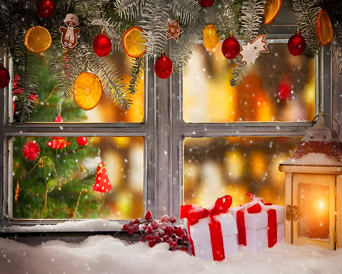 Cosy window with festive decorations cross stitch kit for beginners