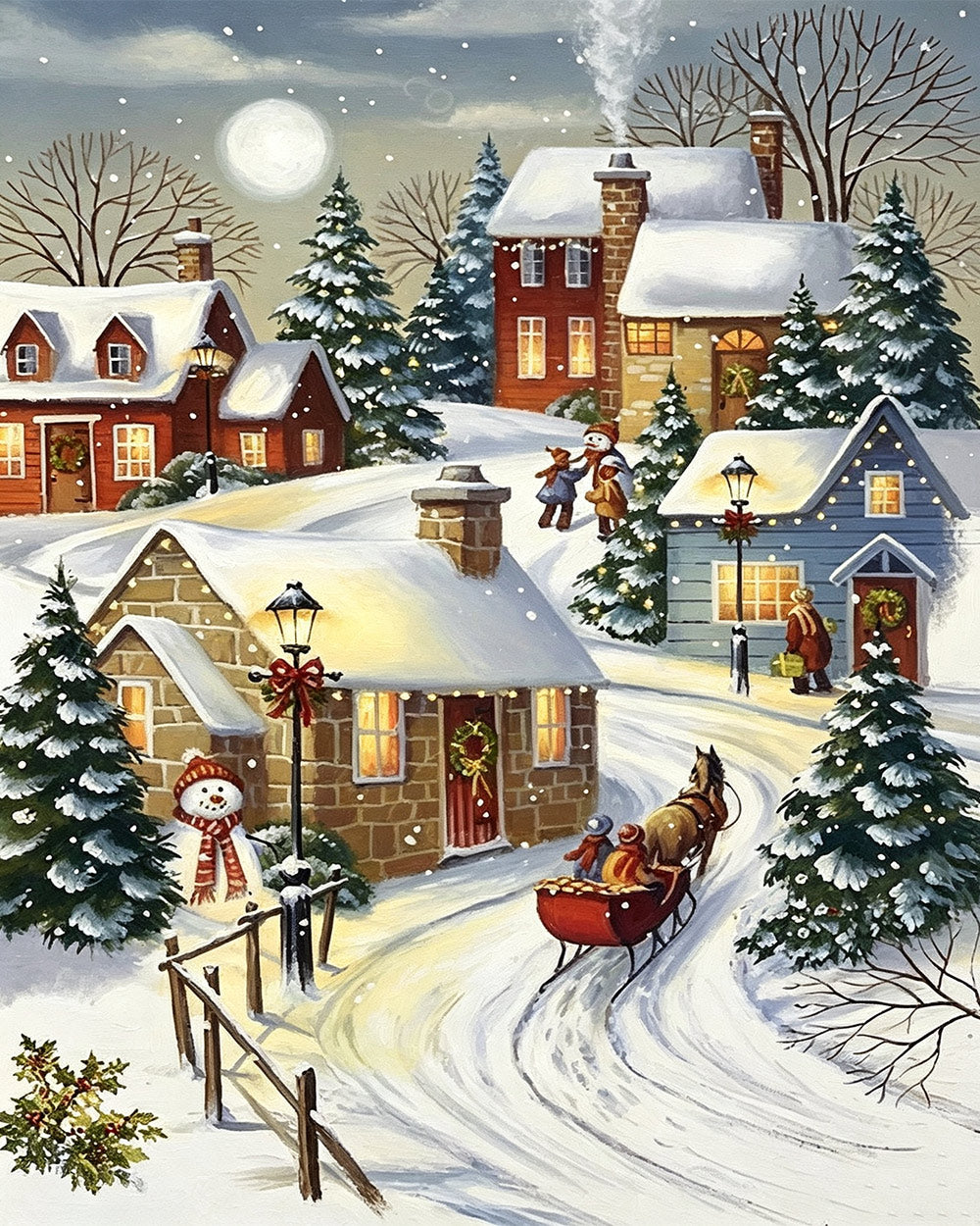 Cosy winter sleigh and snowman cross stitch kit for beginners