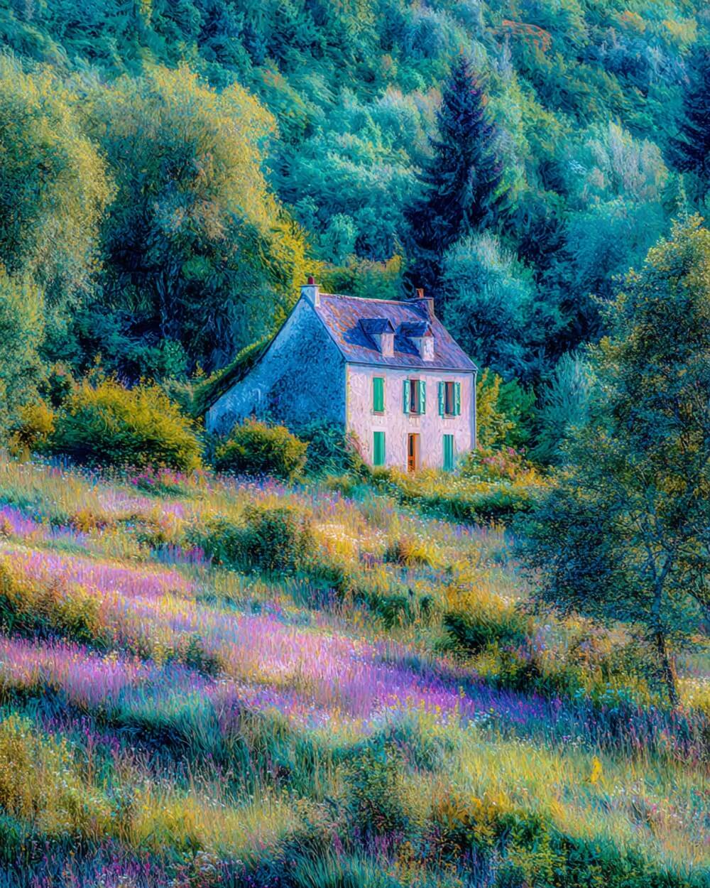 Cottage in a wildflower valley cross stitch kit for beginners