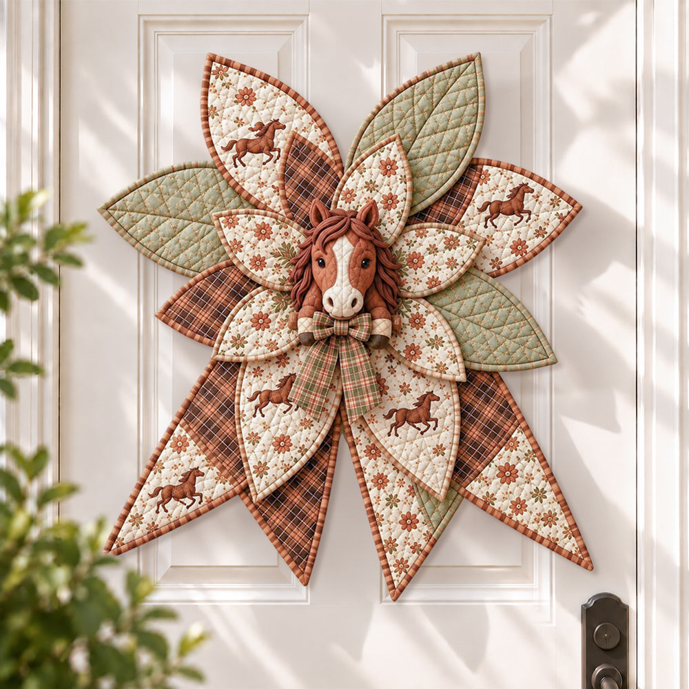 Country horse DIY quilted bow sewing kit finished as a handmade door decoration