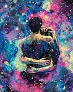 Couple embracing in starry night cross stitch kit for beginners