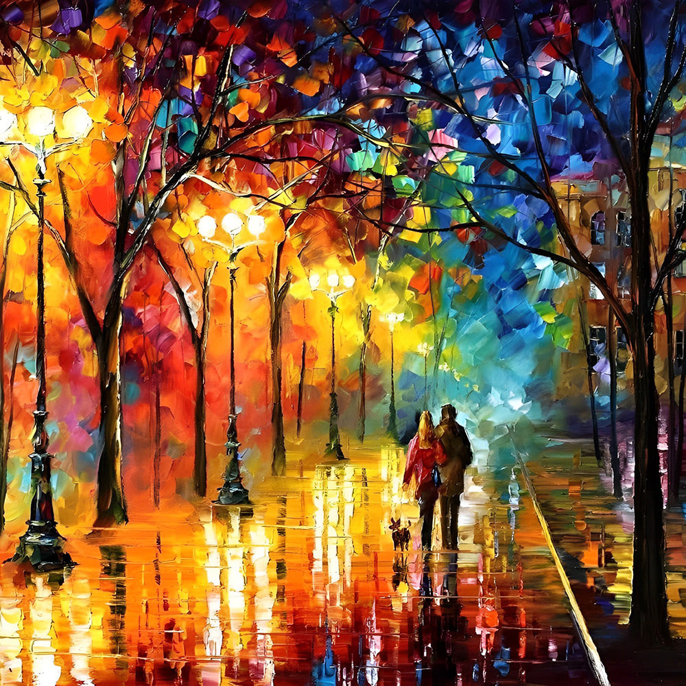 Couple walking in the rain at night paint by numbers kit for beginners