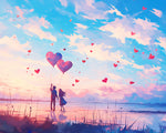 Couple with heart balloons at sunset paint by numbers kit for beginners