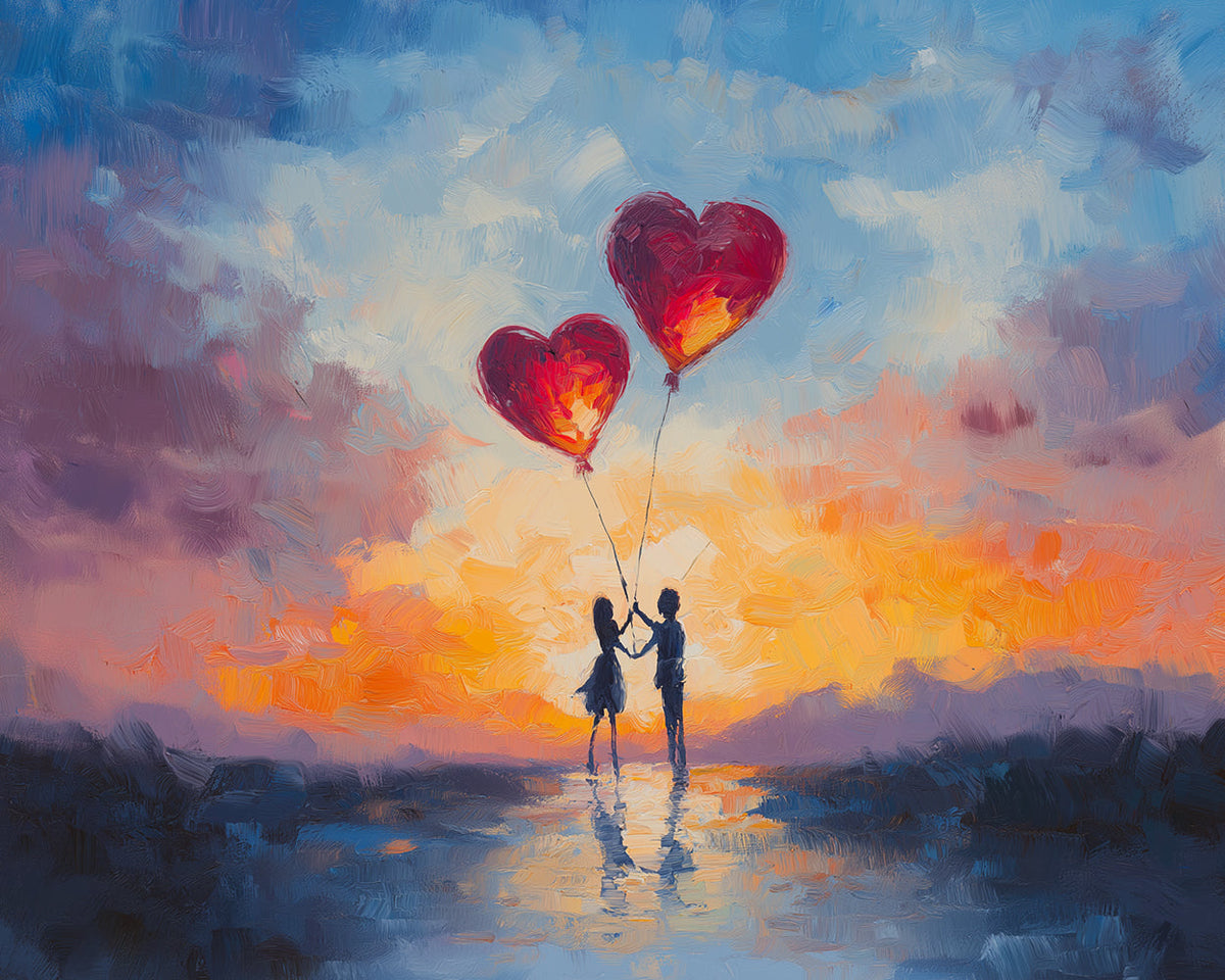 Couple with Heart Balloons paint by numbers kit for beginners