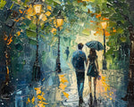 Couple with umbrellas and streetlights cross stitch kit for beginners
