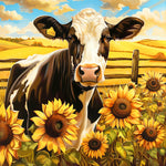 Cow in a sunflower field cross stitch kit for beginners