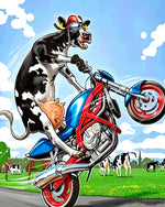 Cow riding a motorbike paint by numbers kit for beginners