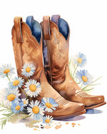 Cowboy boots and daisies cross stitch kit for beginners