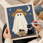 Creating handmade cowboy ghost and black cat punch needle artwork