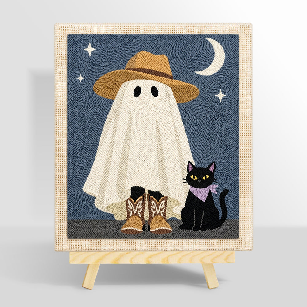 Cowboy ghost and black cat punch needle kit for beginners