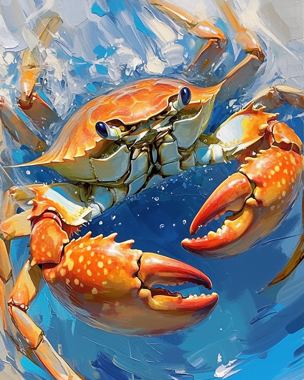 Crab in the blue ocean cross stitch kit for beginners