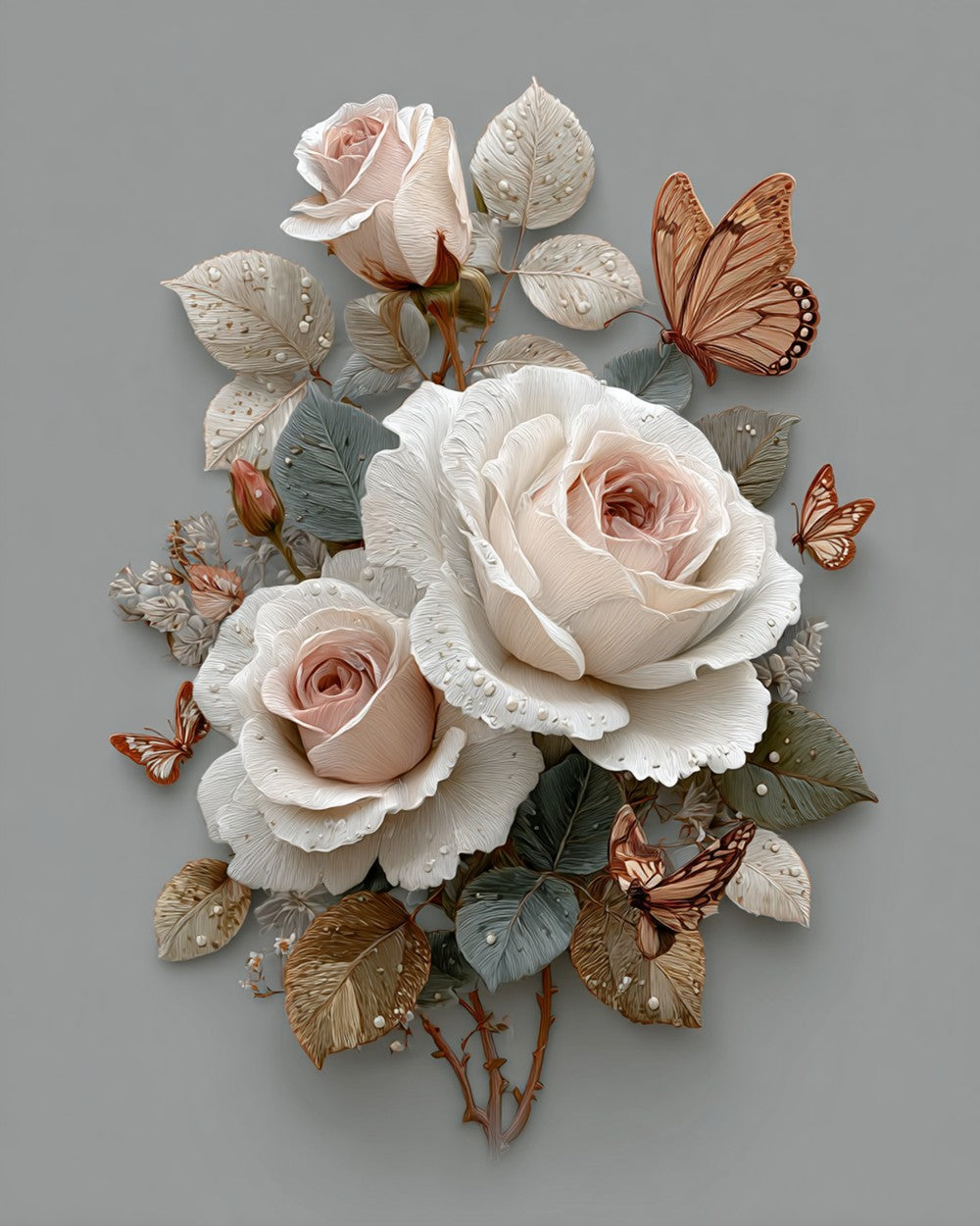 Cream roses and butterflies cross stitch kit for beginners