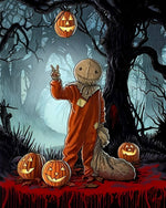 Creepy halloween sackhead in foggy forest cross stitch kit for beginners