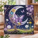 Crescent moon and purple butterfly pearl diamond painting kit for beginners