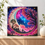 Finished crescent moon galaxy tree pearl diamond painting artwork displayed as holiday home decor