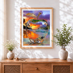 Finished crystal apple with sunset beach scene paint by numbers artwork displayed as home decor