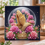 Crystal globe with pink blooms pearl diamond painting kit for beginners