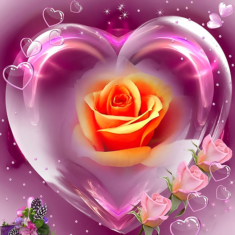 Crystal heart with orange rose cross stitch kit for beginners