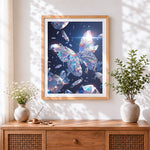 Finished crystal prism butterfly cross stitch artwork displayed