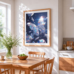 Crystal prism butterfly cross stitch artwork displayed on wall as home decor