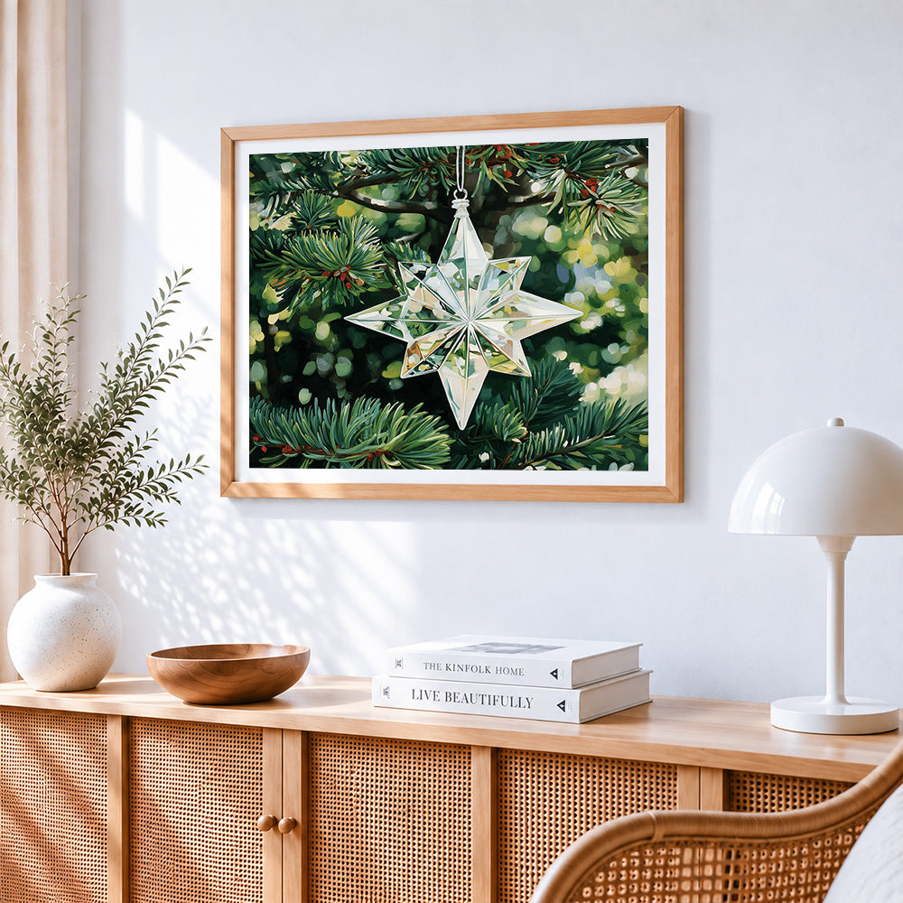 Crystal star christmas ornament paint by numbers artwork displayed on wall as home decor