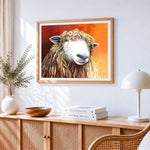 Curly sheep paint by numbers artwork displayed on wall as home decor