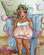 Curvy woman and champagne cross stitch kit for beginners