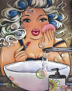 Curvy woman applying makeup cross stitch kit for beginners