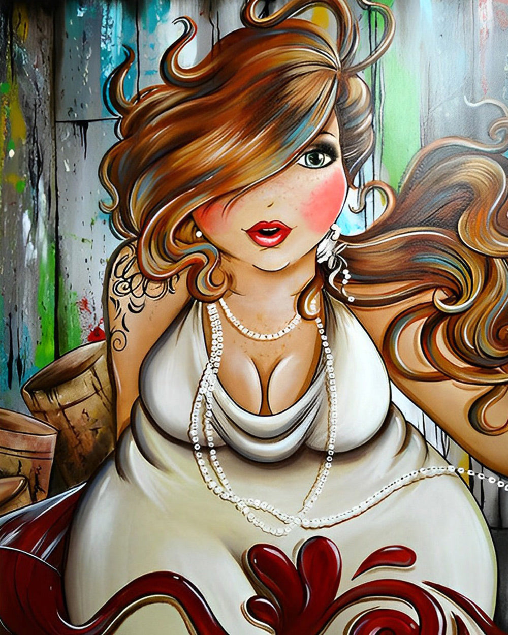 Curvy woman with pearl necklace cross stitch kit for beginners