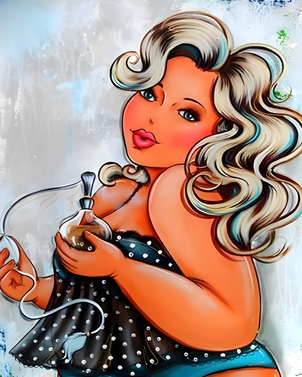Curvy woman with perfume bottle cross stitch kit for beginners