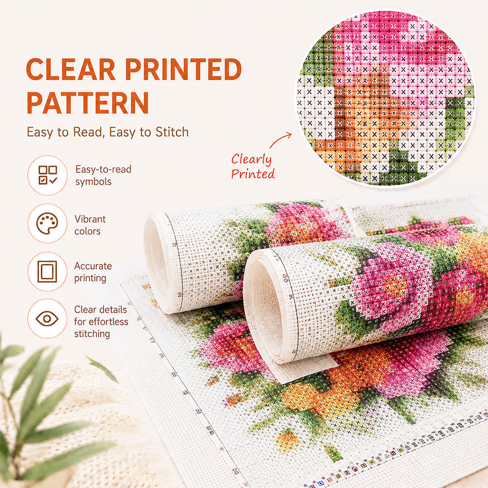 Clear printed custom cross stitch canvas with easy-to-read symbols and patterns