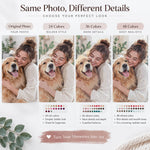 Comparison of original photo and 24, 36, and 48 colour custom paint by numbers options