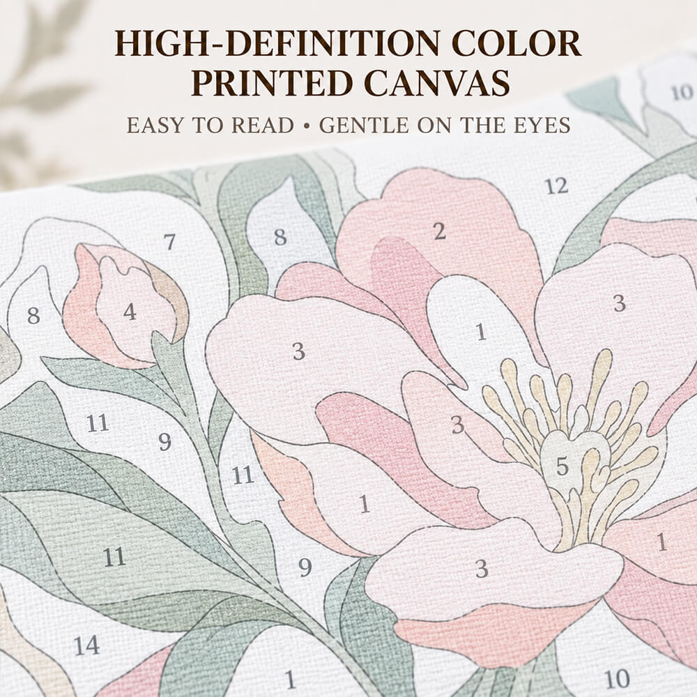 Close-up of the high-definition colour printed canvas for custom paint by numbers