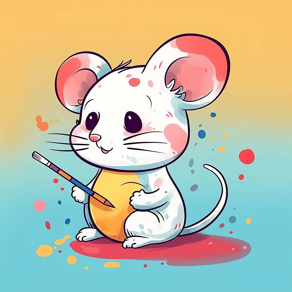 Cute artist mouse with paintbrush cross stitch kit for beginners