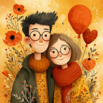 Cute autumn couple illustration cross stitch kit for beginners