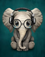 Cute baby elephant with headphones cross stitch kit for beginners