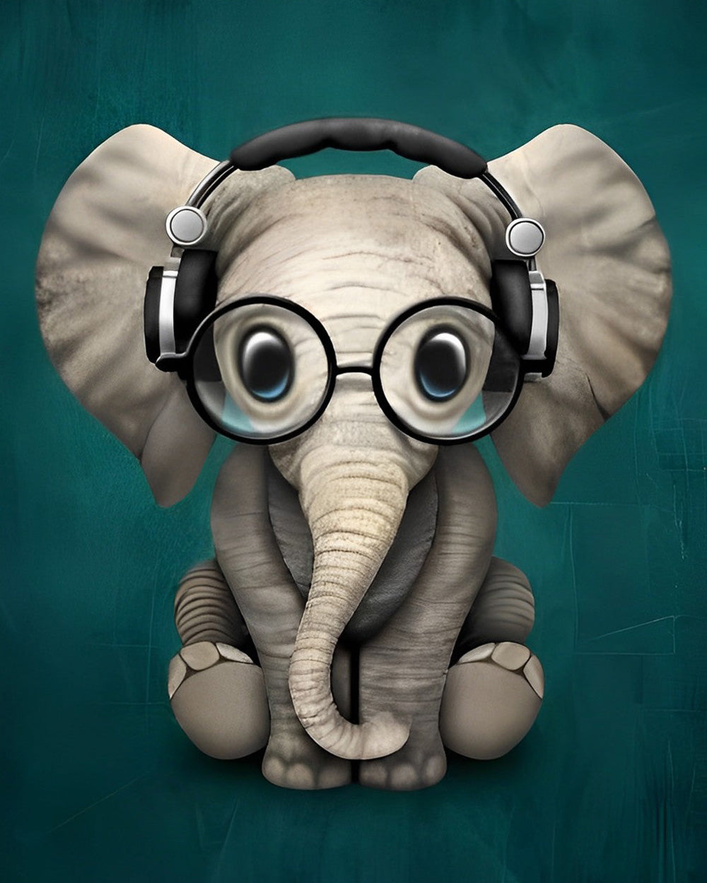 Cute baby elephant with headphones cross stitch kit for beginners