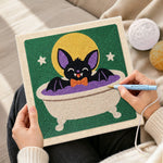 Creating handmade cute bat taking bath punch needle artwork