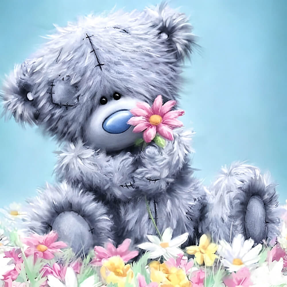 Cute bear with pink flowers paint by numbers kit for beginners