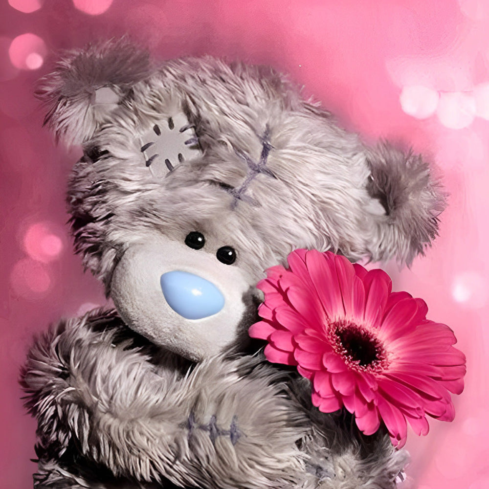 Cute bear with pink gerbera paint by numbers kit for beginners