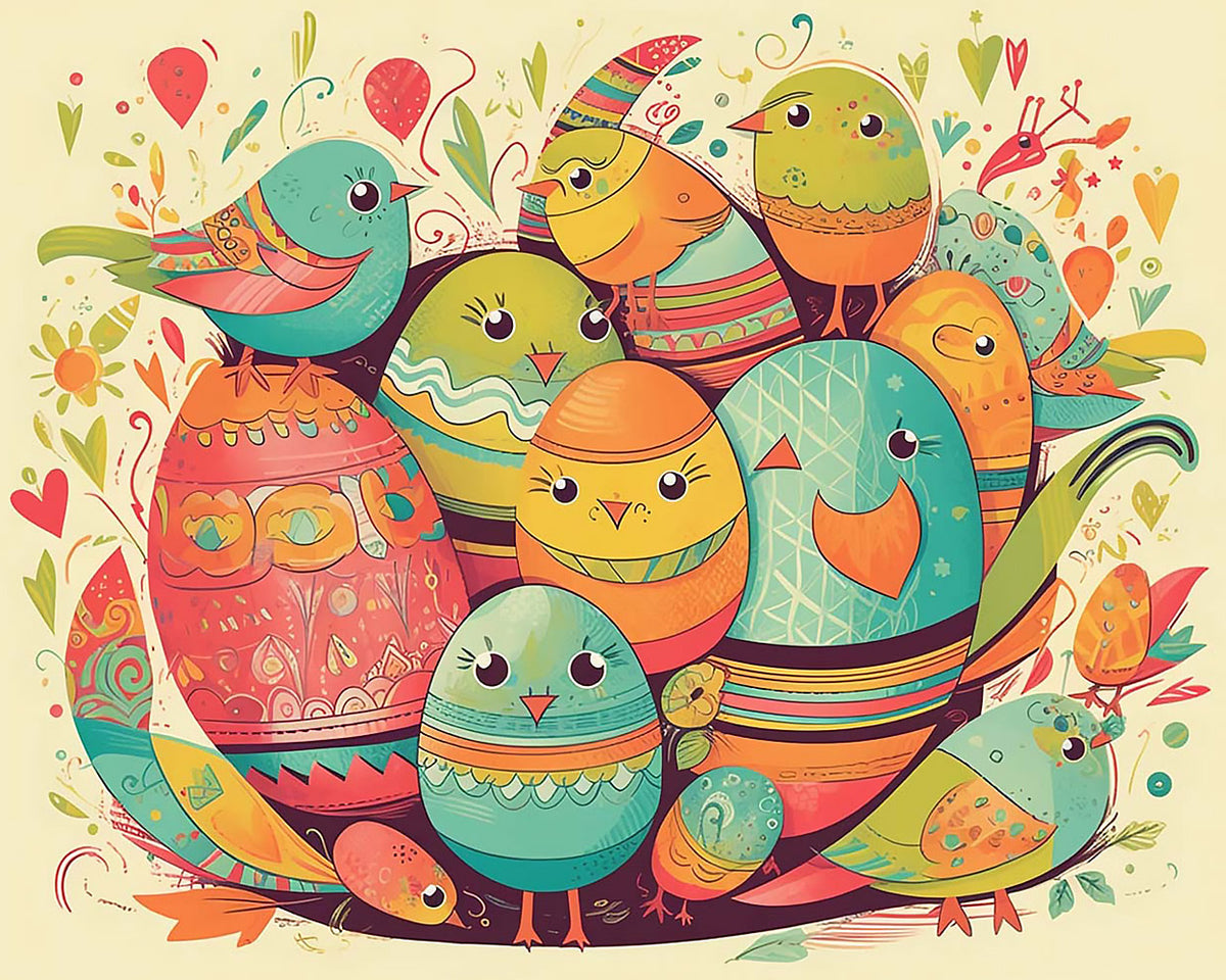 Cute birds and easter eggs cross stitch kit for beginners