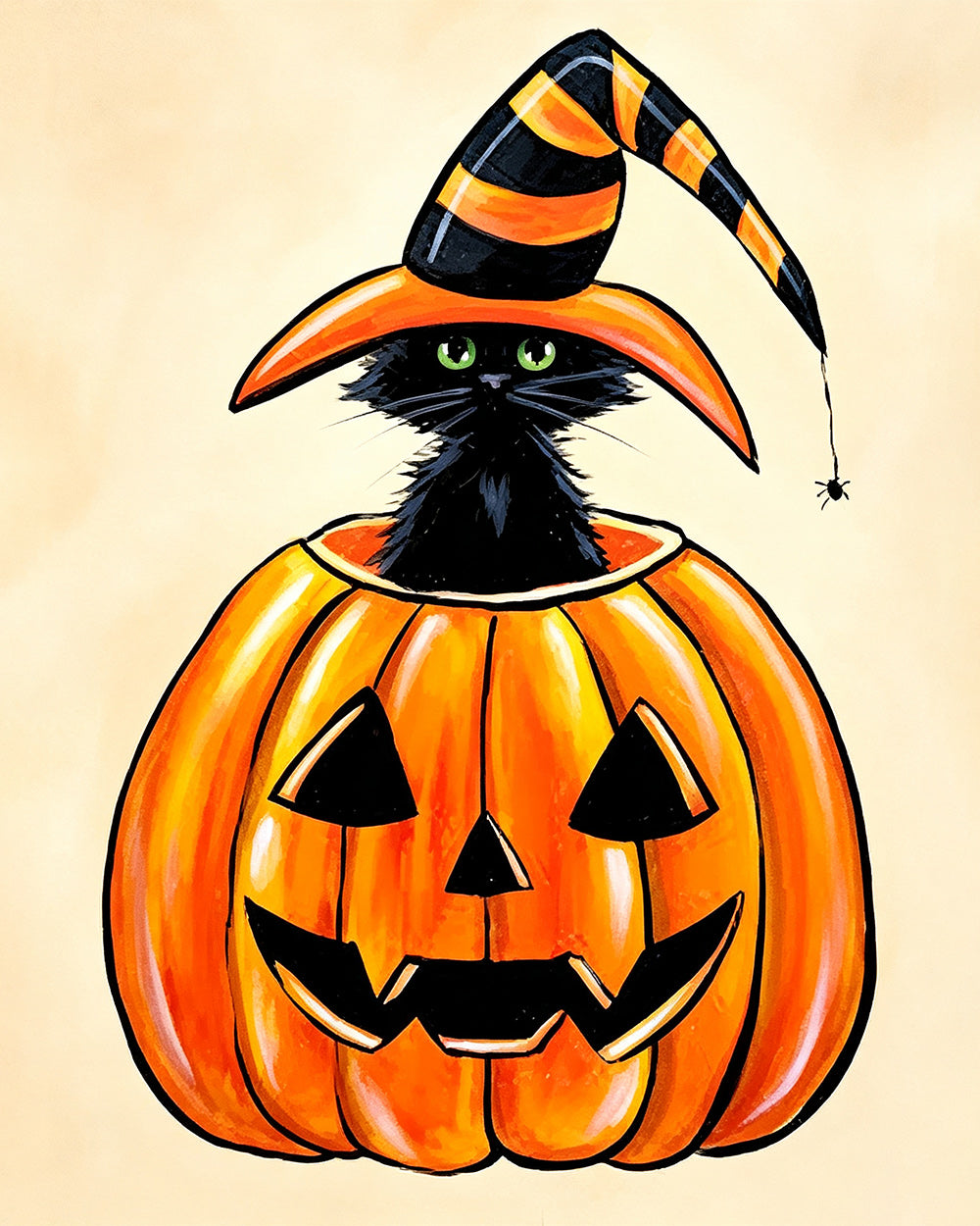 Cute black cat in a pumpkin cross stitch kit for beginners