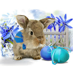 Cute bunny blue flowers and easter eggs cross stitch kit for beginners
