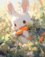 Cute bunny eating a carrot cross stitch kit for beginners