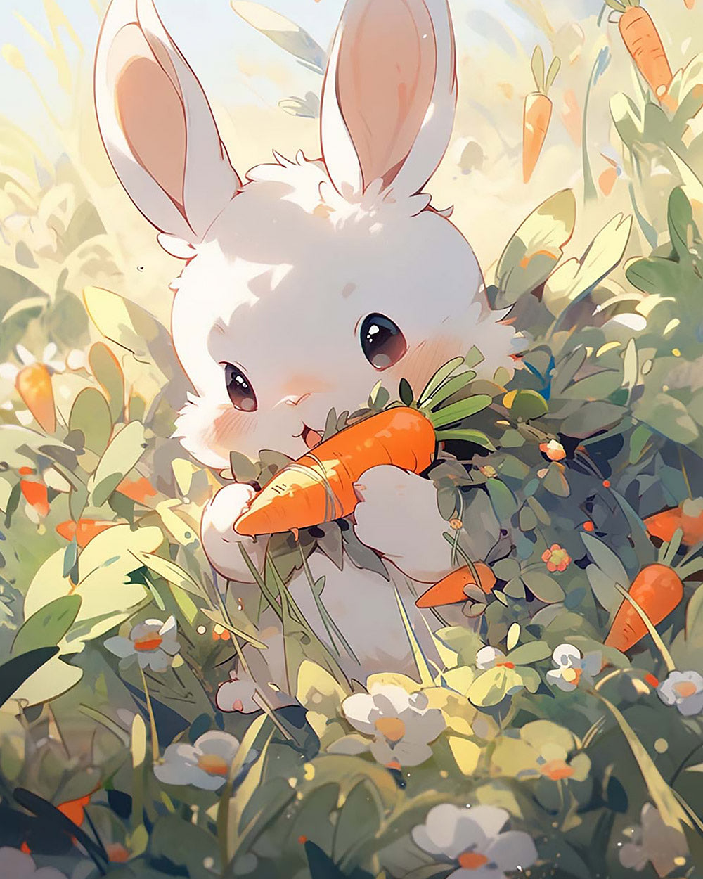 Cute bunny eating a carrot cross stitch kit for beginners