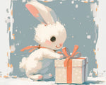Cute bunny opening a gift paint by numbers kit for beginners