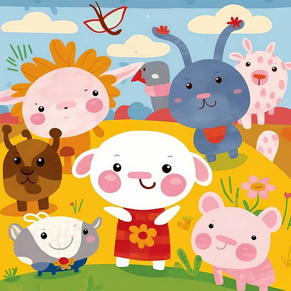 Cute cartoon animal friends cross stitch kit for beginners