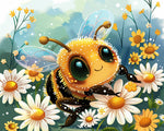 Cute cartoon bee among daisies cross stitch kit for beginners