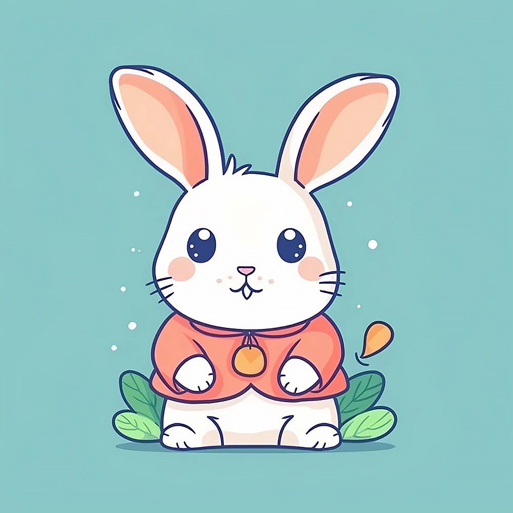 Cute cartoon bunny in a red coat cross stitch kit for beginners